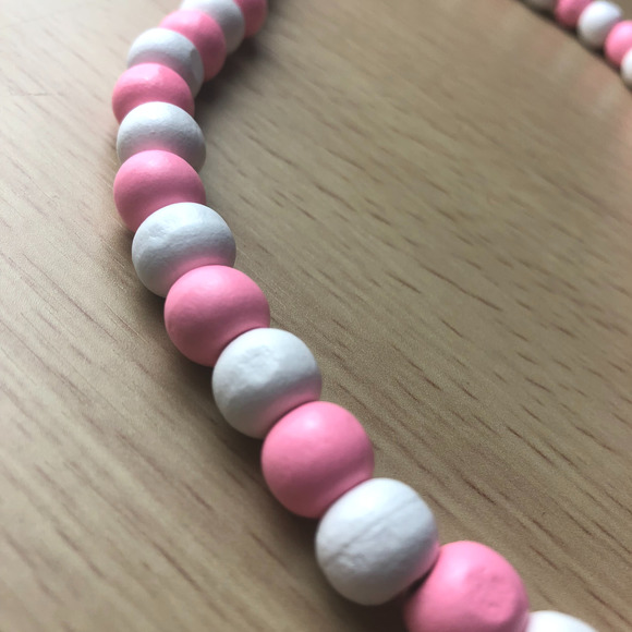 Handmade Lava Beaded Necklace Pink And White - Picture 4 of 4